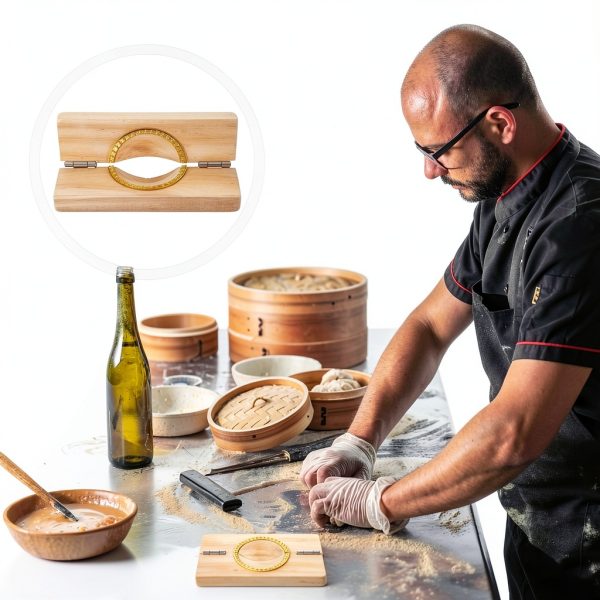 Luxshiny Dumpling Press Mold Manual Wood Copper Kitchen Tool-4