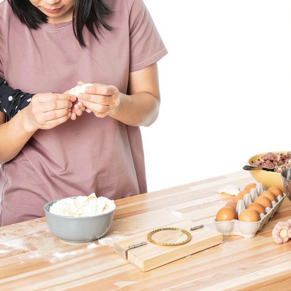 Luxshiny Dumpling Press Mold Manual Wood Copper Kitchen Tool-3