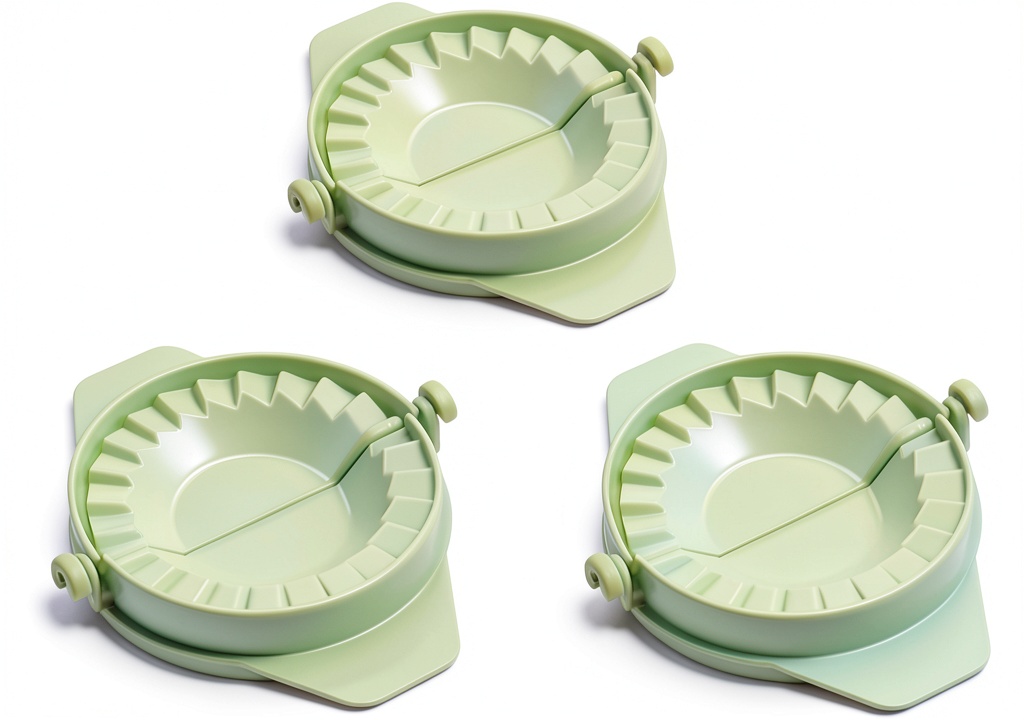 DeepCrush Dumpling Press in green on a kitchen counter